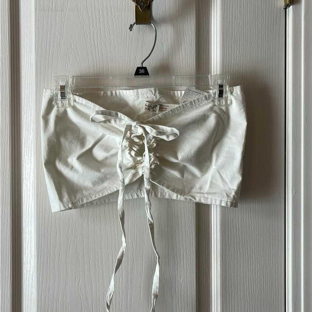 Free People Cream Strapless Lace-Up Crop Top